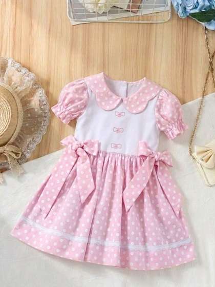 Satjal Fab Polka Dot
                    Print Peter Pan Collar Puff Sleeve A-Line Dress