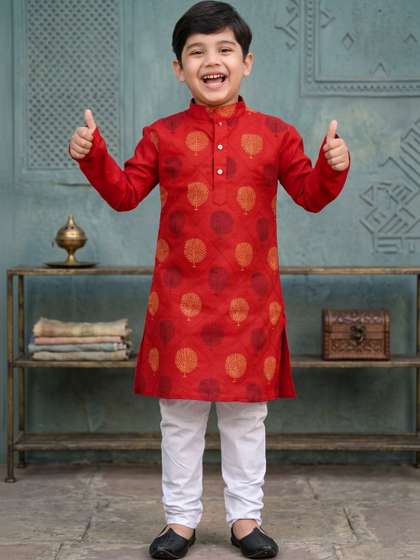 AHLAN APPARELS Boys
                    Ethnic Motifs Printed Cotton Kurta with Pyjama