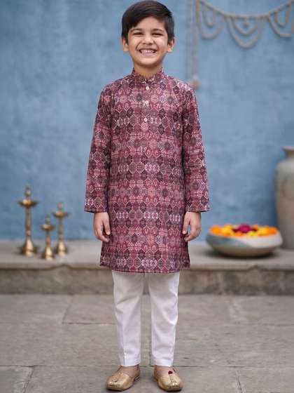 Cae Boys Ethnic Motifs
                    Printed Mandarin Collar Kurta With Pyjamas