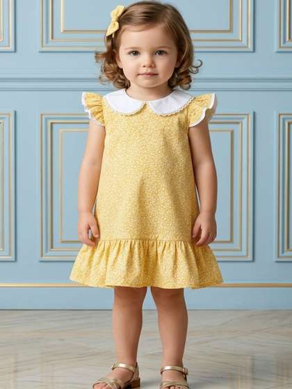 Satjal Fab Floral Print
                    Peter Pan Collar Flutter Sleeve Ruffled A-Line
                    Dress