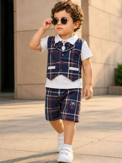 KINDLE Boys Checked
                    T-shirt with Shorts