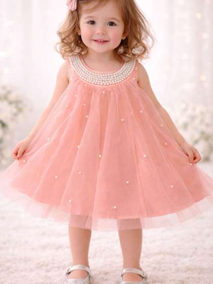 TotzTouch Girl Pearls
                      Collar Sleeveless Net Frock