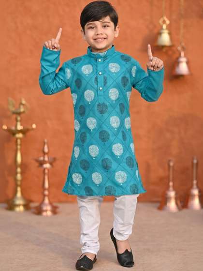 AHLAN APPARELS Boys
                      Ethnic Motifs Printed Pure Cotton Kurta with
                      Pyjamas