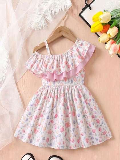 Satjal Fab Floral Print
                    Off-Shoulder Ruffled A-Line Dress