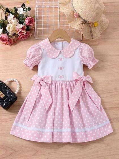Satjal Fab Polka Dot
                    Print Peter Pan Collar Puff Sleeve A-Line Dress