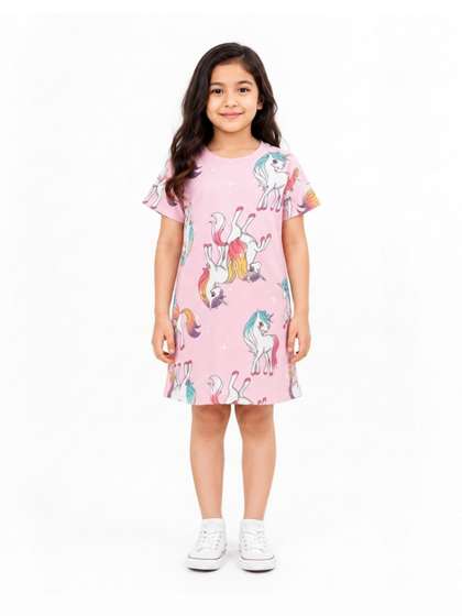 Anthrilo Girls Unicorn
                    Star Pretty Casual Dress Pink