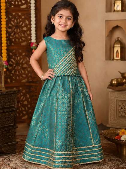 Superminis Girls Woven
                      Design Gotta Patti Sleeveless Brocade Ready to
                      Wear Lehenga & Choli