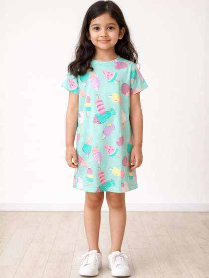 Anthrilo Girl's Icecream
                    Aqua Print A-Line Dress