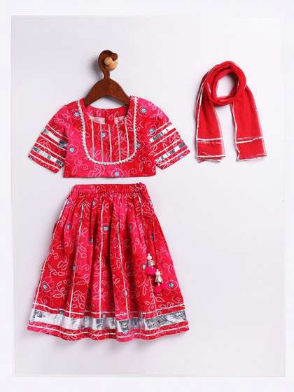 VASTRAMAY Girls
                      Bandhani Printed Gotta Patti Ready to Wear Lehenga
                      & Blouse With Dupatta