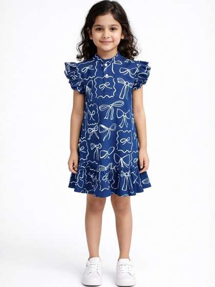 Anthrilo Floral Print
                    Flared Sleeve Ruffled Fit & Flare Dress