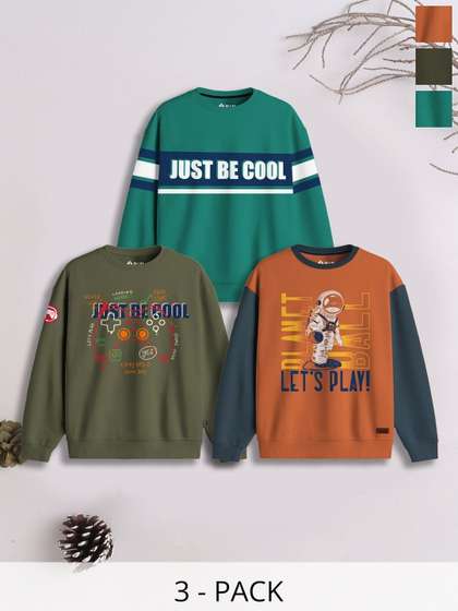 3PIN Boys Pack of 3
                      Printed Crew Neck Full Sleeve Sweatshirt