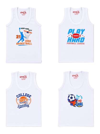 DYCA Boys Pack Of 4
                      Assorted White Printed Vests