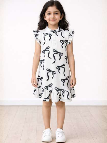 Anthrilo Girls Summer
                      Black Bow Frill Dress Off White