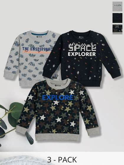 3PIN Boys Pack of 3
                    Printed Crew Neck Full Sleeve Sweatshirt