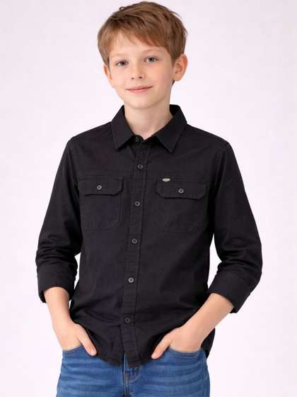 Gini and Jony Boys Black
                    Solid Full Sleeve Shacket Jackets