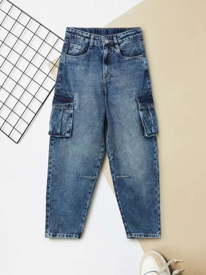 max Boys Washed Denim
                    Cargos Trousers
