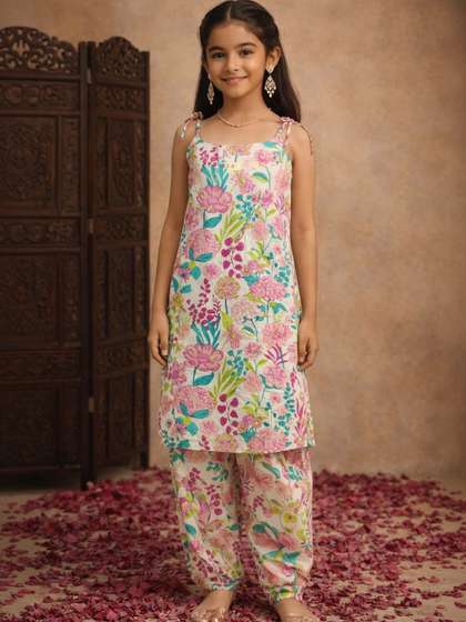 Sangria Girls Printed
                    Pure Cotton Scoop Neck Kurti & Salwar