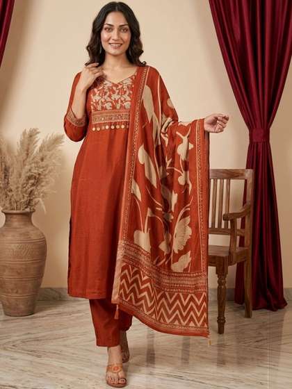 Anouk Mirage Women
                          Embroidered Regular Thread Work Pure Cotton
                          Kurta with Trousers & With Dupatta