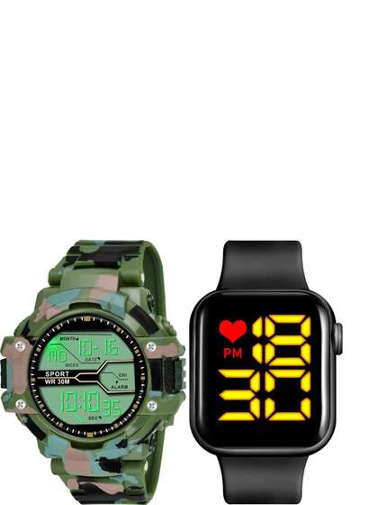 Brostin Boys Dial &
                    Straps Chronograph Watches Green Military Smart LED
                    Combo Watch