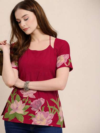 all about you Floral
                        Printed Round Neck Pure Cotton Kurtis