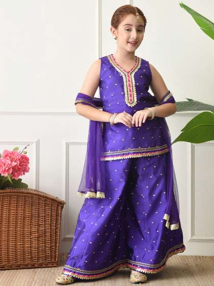 House of Pataudi Girls
                    Woven Design V-Neck Kurti & Sharara With
                    Dupatta