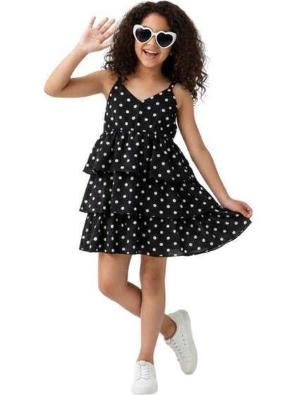 FOSTRIC Girls Polka Dot
                    Printed Shoulder Strap Cotton Tiered Dress
