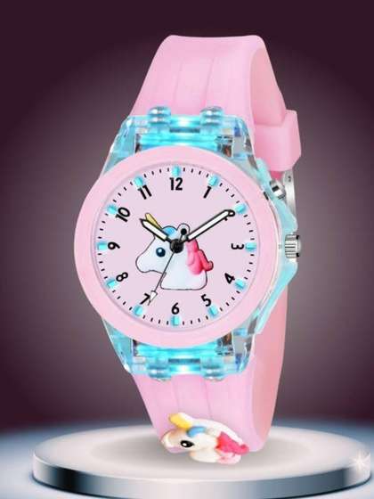 Blutech Girls Dial &
                    Rubber Straps Watch MN-Lights_PinkHorse1_