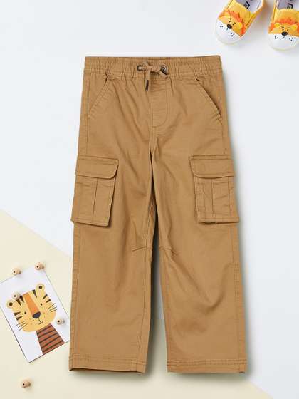 max Boys Solid Relaxed
                      Fit Cotton Cargos Trousers