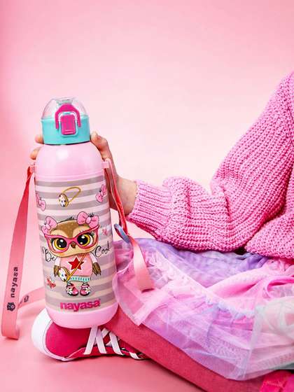 Nayasa Single Tumble
                    Pink Cute Owl Print Plastic Leakproof Bottle Push
                    Button Cap 610ml