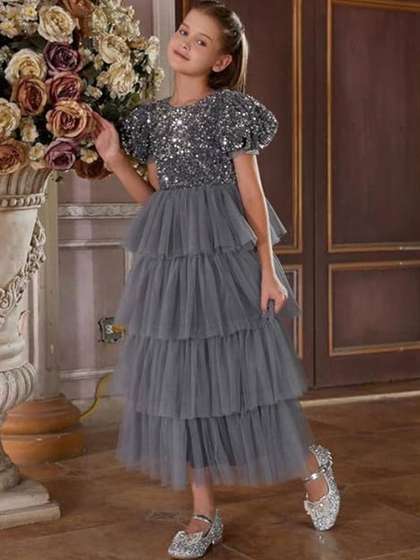 FOSTRIC Girls
                    Embellished Puff Sleeve Satin A-Line Maxi Dress