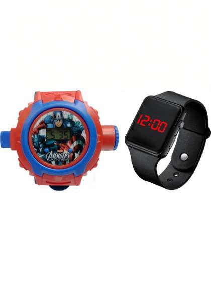 Blutech Unisex Kids
                      Stainless Steel Straps Watch Avengers Projector
                      & Black Square Apple