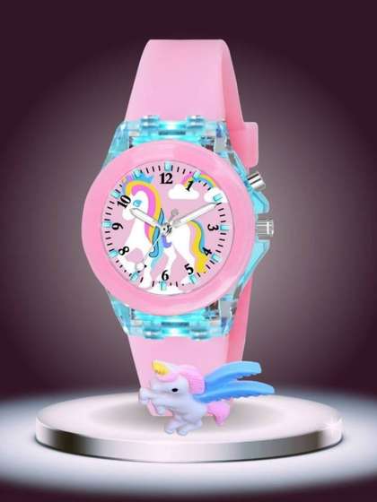 Blutech Girls Dial &
                    Rubber Straps Watch MN-Lights_PinkUnicrn_