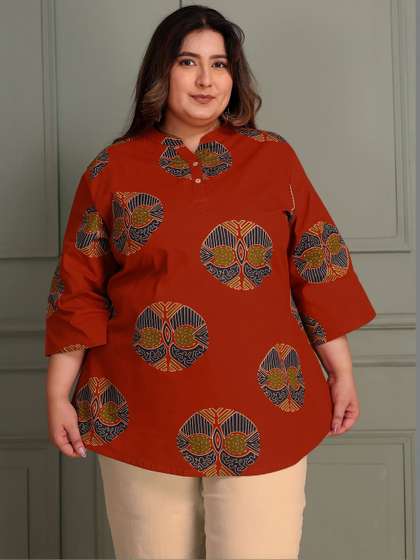 TITTLI Women Plus
                          Size Printed Pure Cotton Mandarin Collar
                          Casual Kurti