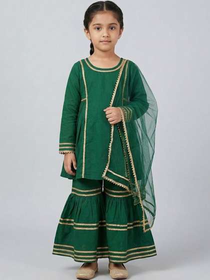 Sangria Girls
                    Embroidered Cotton Blend Round Neck Kurti &
                    Sharara With Dupatta