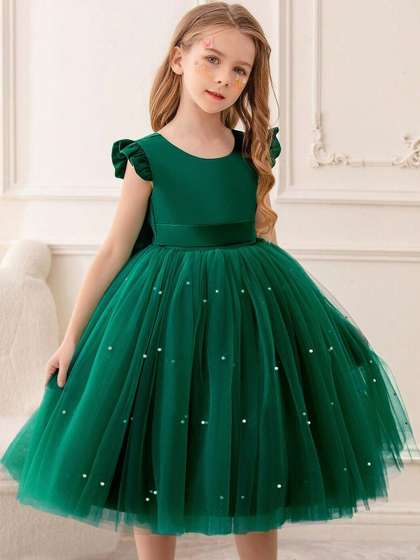 MitEthnic Girls
                    Embellished Cape Sleeve Net Fit & Flare Dress