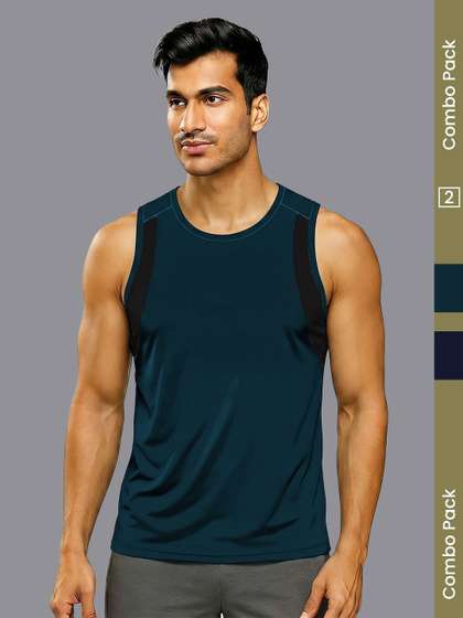 MACHO Pack of 2
                          Assorted Cotton Blend Gym Vest