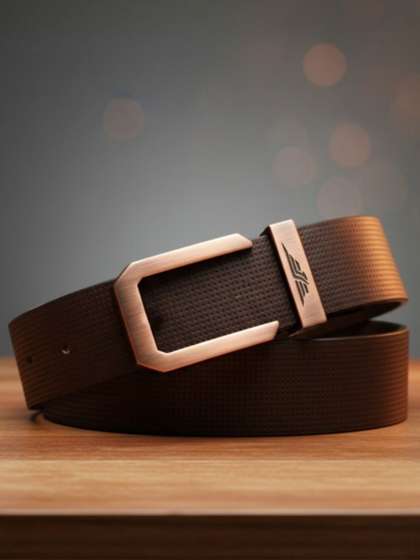 Red Tape Men Brown
                    Textured Leather Belt with Push Pin Buckle