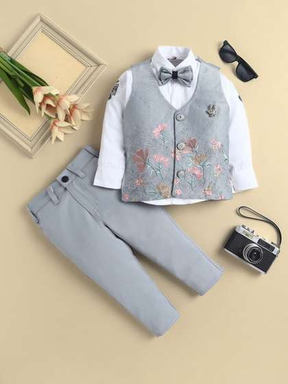 Sangria Boys Floral
                    Embroidered & Embellished 3 Piece Suit With Bow