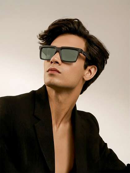 Espee Men Green Lens and
                    Black Square Full Rim Sunglasses with UV Protection