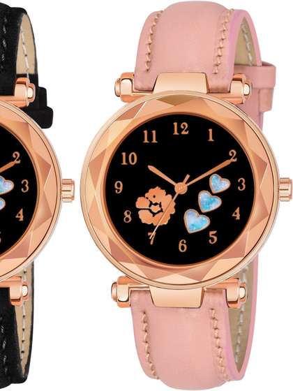 mivaan Girls Dial &
                    Leather Straps Watch L-Com-2 A Hart Pink
                    Black_&