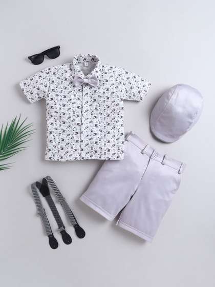 Sangria Boys Printed
                    Shirt Collar Clothing Set