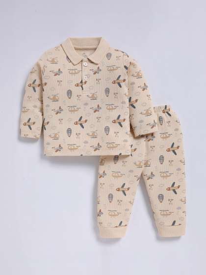 BABY GO Boys Printed
                    T-shirt With Pyjamas Pure Cotton Clothing Set
