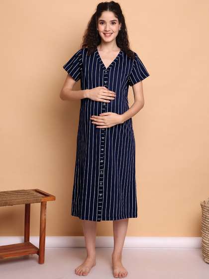 Secret Wish Women
                        Hosiery Striped Zipless Maternity Nightdress