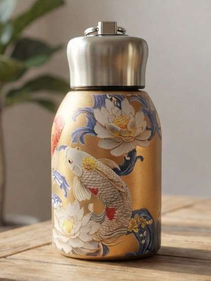 PIXNA Gold-Toned Single
                    Stainless Steel Abstract Double Wall Vacuum Water
                    Bottle