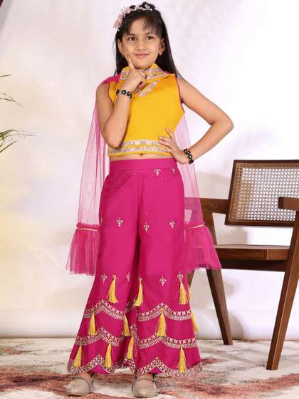 KALINI Girls Embroidered
                    Regular Sequinned Top with Palazzos & With
                    Dupatta