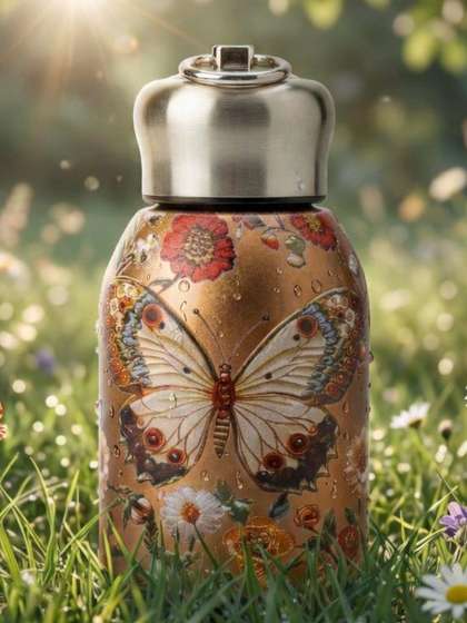PIXNA Brown Single
                    Stainless Steel Floral Double Wall Vacuum Water
                    Bottle