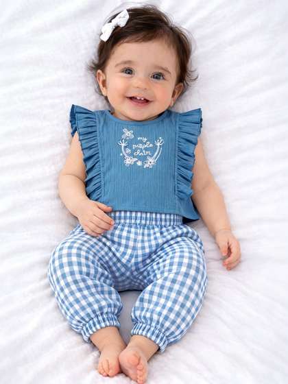 Purple United Kids
                        Girls Light Blue Textured Top Gingham Pants
                        Infant Comfort Co ord Set