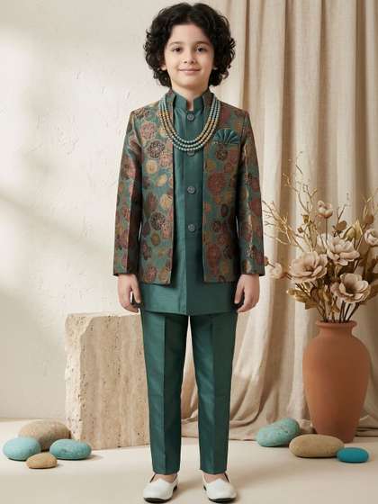 ahhaaaa Boys Printed
                        Mandarin Collar Sherwani