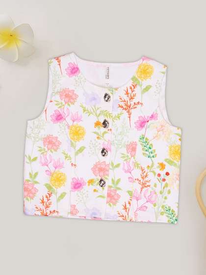 Pantaloons Junior White
                    Multicoloured Floral Sleeveless Button-front Tops