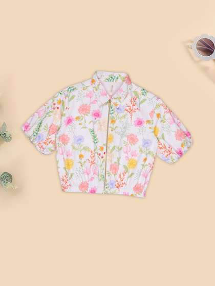 Pantaloons Junior White
                    Multicoloured Floral Print Zip-front Blouson Jacket
                    Tops